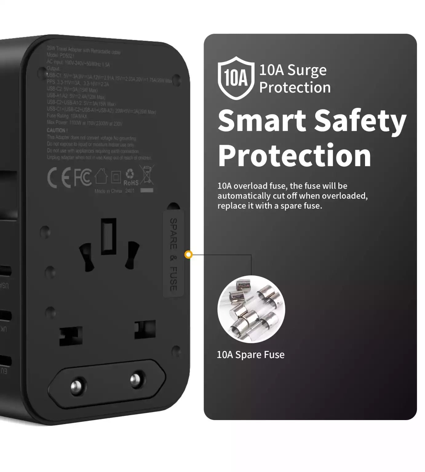 Buy Choetech PD5021 GaN 45W PD Universal Travel Adapter with Retractable USB-C Black from Vmart in Pakistan