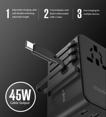 Buy Choetech PD5021 GaN 45W PD Universal Travel Adapter with Retractable USB-C Black from Vmart in Pakistan