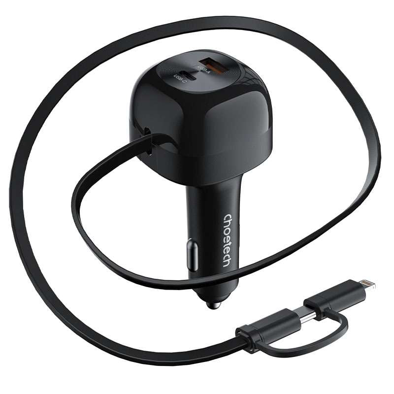 Buy Choetech TC0036 75W Car Charger with Retractable 2 in 1 USB-C + Lightning Cable from Vmart in Pakistan