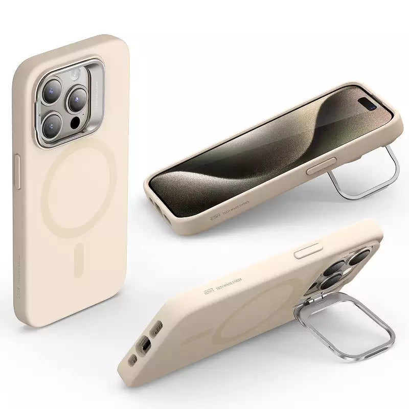 ESR iPhone 15 Pro Max Cloud Soft Case with Stash Stand (HaloLock) - Light Tan