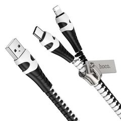 Hoco U97 Zipper 2-in-1 USB to Lightning / Type-C Charging Cable - Black+White