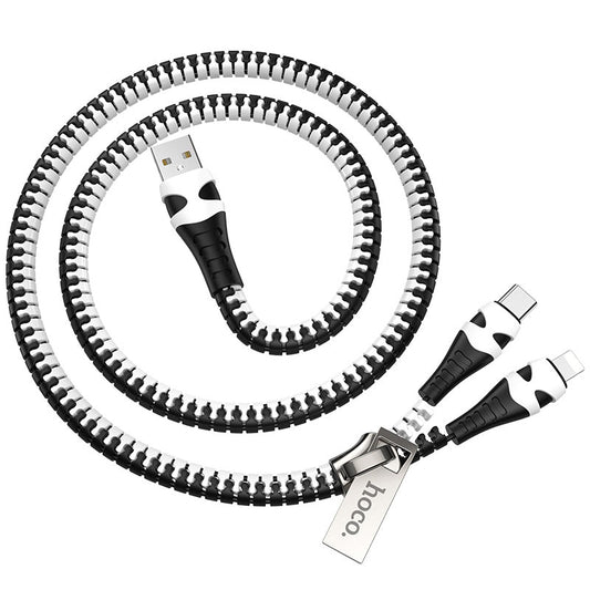 Buy Hoco U97 Zipper 2-in-1 USB to Lightning / Type-C Charging Cable - Black+White from Vmart in Pakistan