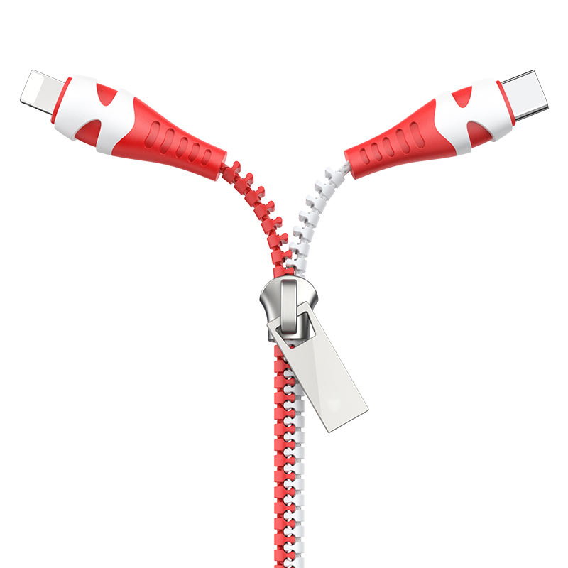 Hoco U97 Zipper 2-in-1 USB to Lightning / Type-C Charging Cable - Red+White