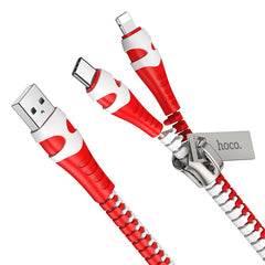 Hoco U97 Zipper 2-in-1 USB to Lightning / Type-C Charging Cable - Red+White