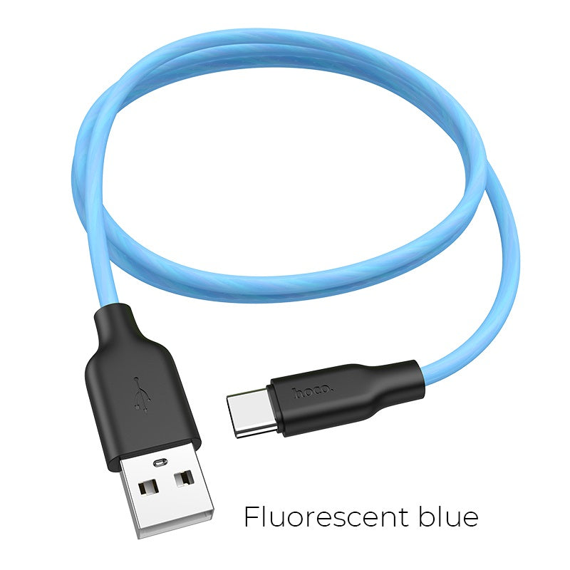 Hoco X21 Plus Fluorescent USB to Type-C Charging Data Sync Cable- Blue