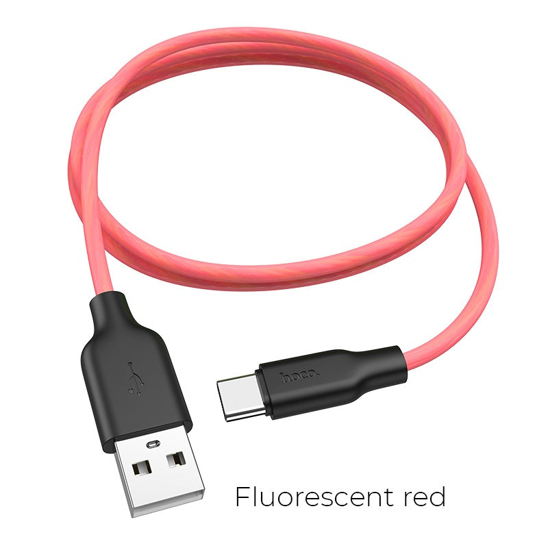 Hoco X21 Plus Fluorescent USB to Type-C Charging Data Sync Cable- Red