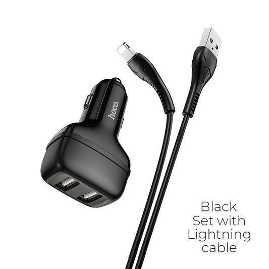 Buy Hoco Z36 Leader Car Charger Dual Port Set with Lightning Cable from Vmart in Pakistan