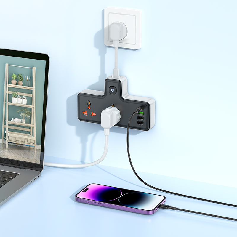Buy Hoco AC12A Reise PD30W+QC3.0+2 Sockets Power strip EU Black from Vmart in Pakistan