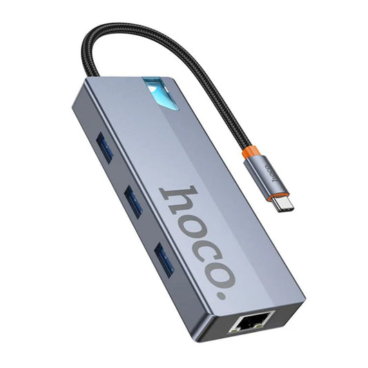 Buy Hoco HB51 6 in 1 Type-C Multiport Converter HDMI RJ45 PD & 3x USB 3.0 Hub from Vmart in Pakistan