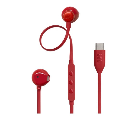 JBL Tune 305C USB Wired Hi-Res Earbud Headphones Red