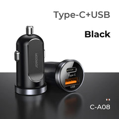 Joyroom C-A08 Mini Dual-port 30W Smart Car Charger PD+QC3.0 - Black