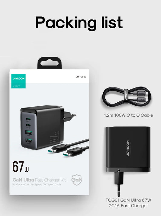 Buy Joyroom GaN Ultra TCG02 67W 2C2A Fast Charger+100W C to C Cable 1.2m from Vmart in Pakistan