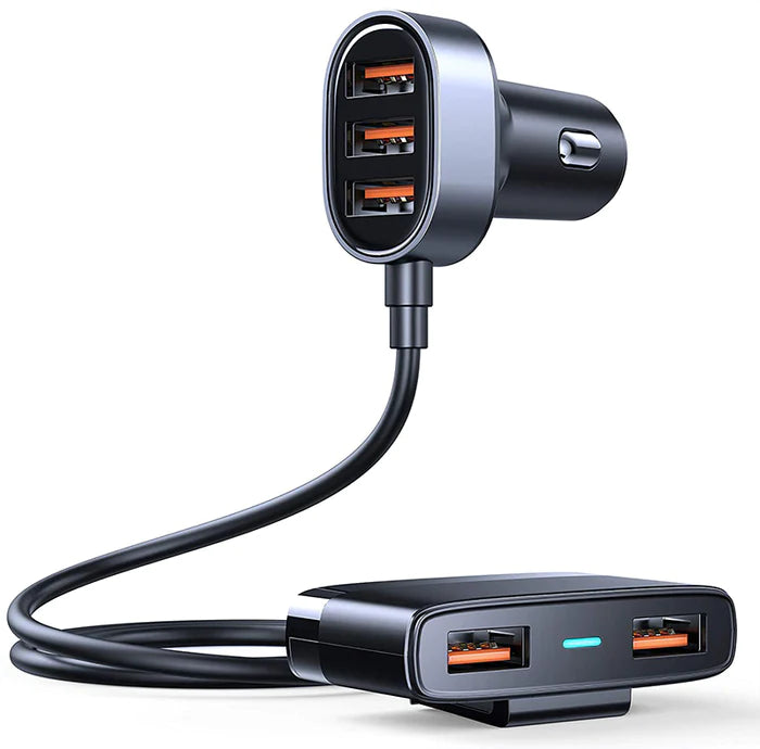 Joyroom JR-CL03 5USB Ports Car Charger Adapter 31W with 5FT Cable for Back Seat Charging