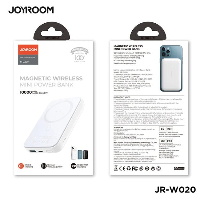 Joyroom JR-W020 20W Mini Magnetic Wireless Power Bank 10000mAh - White