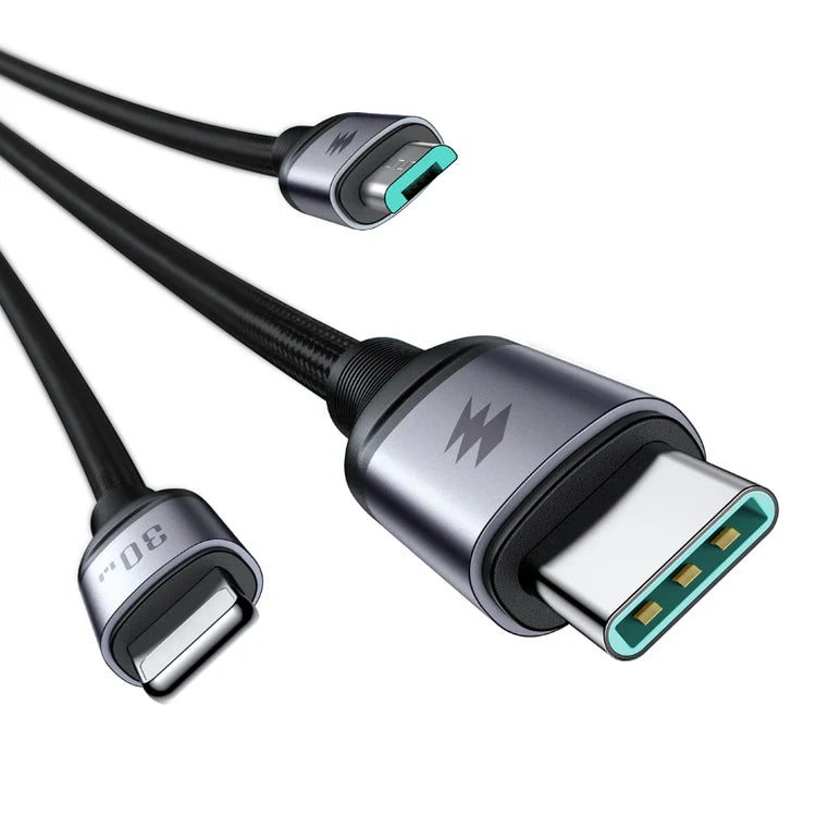 Joyroom SA21-1T3 Speedy Series 30W 3-in-1 Fast Charging Cable (Type-C to L+C+M) 1.2m - Black