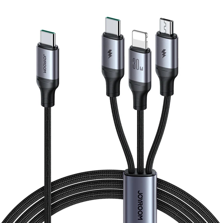 Joyroom SA21-1T3 Speedy Series 30W 3-in-1 Fast Charging Cable (Type-C to L+C+M) 1.2m - Black