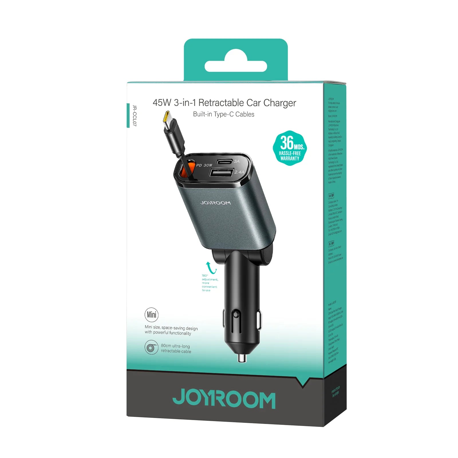 Buy Joyroom JR-CCL07 30W 3-in-1 Retractable Cable Car Charger from Vmart in Pakistan