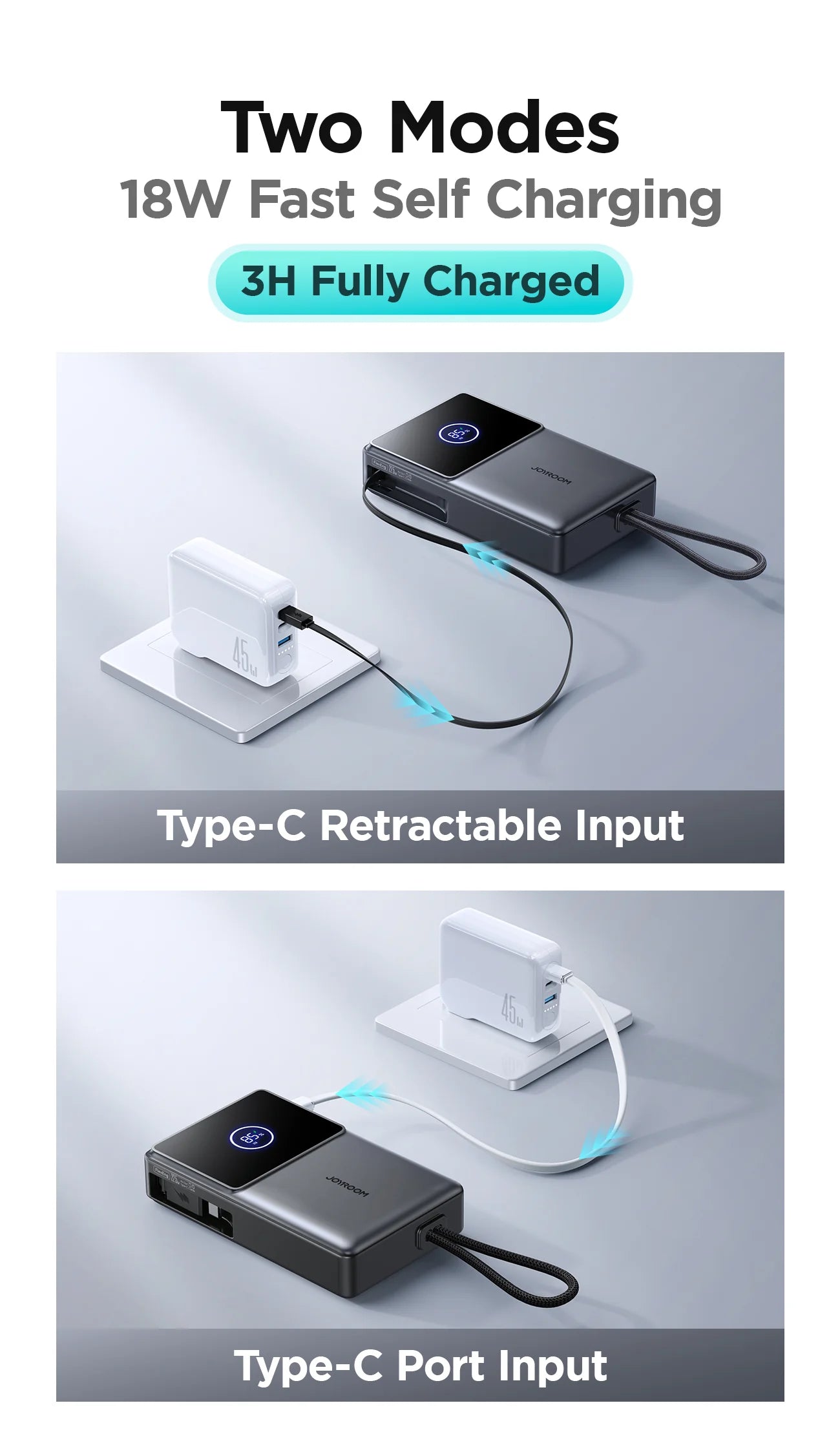 Buy Joyroom JR-PR1 22.5W Built-in Retractable Cable Power Bank 10000mAh Vmart in Pakistan