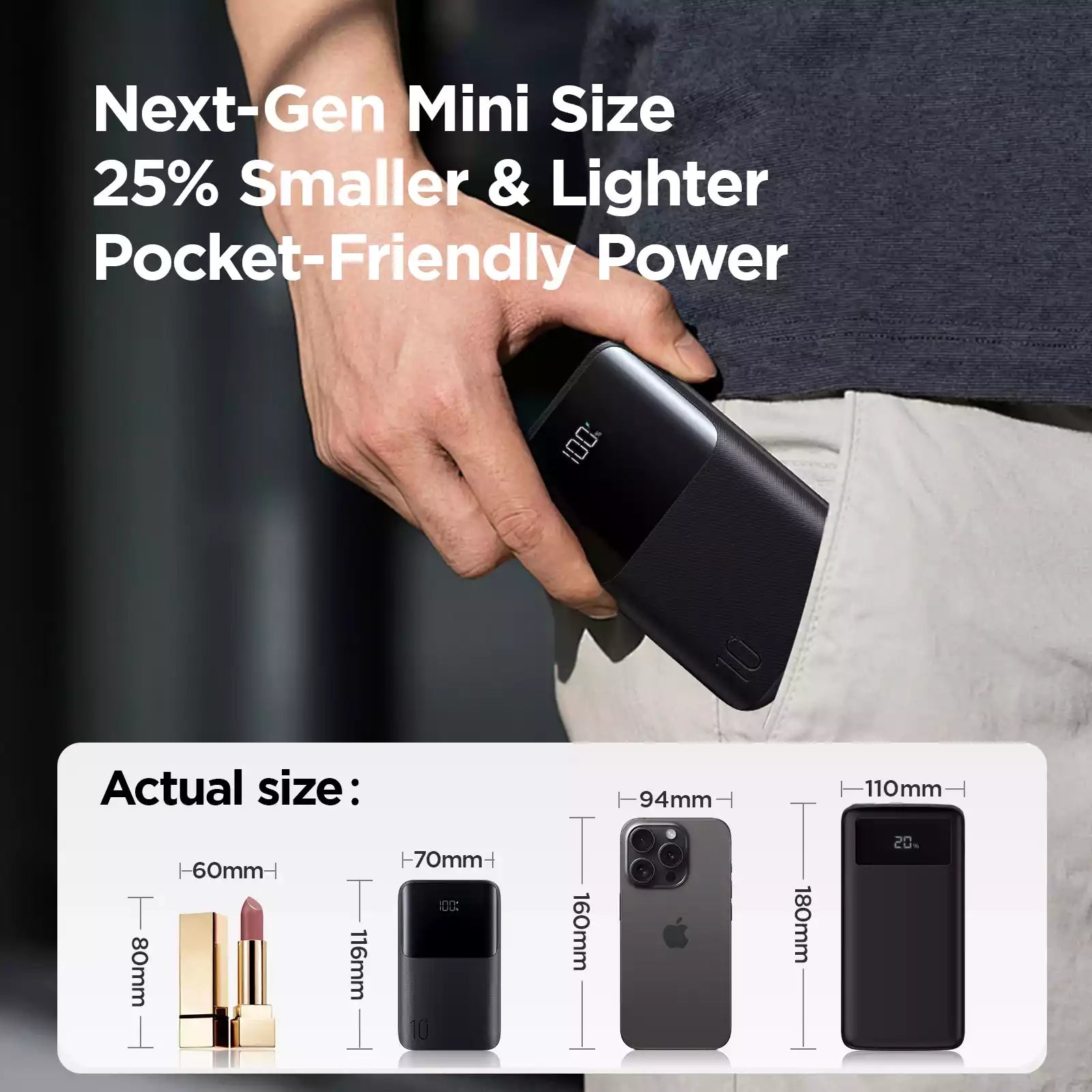 Buy Joyroom JR-QP191 Mini Star Series Mini 22.5W Digital Display Fast Charging Power Bank 10,000mAh Black Vmart in Pakistan