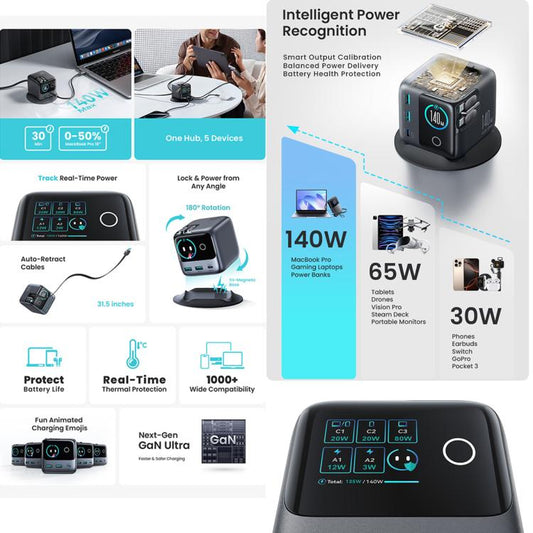 Buy Joyroom JR-TRD01 PODIX 140W 5-Port Desktop GaN Charger Dark Gray Vmart in Pakistan