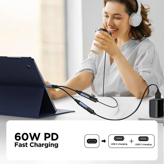 Buy Joyroom SY-C03 2-in-1 Audio Adapter (Type-C to Dual Type-C) Black from Vmart in Pakistan