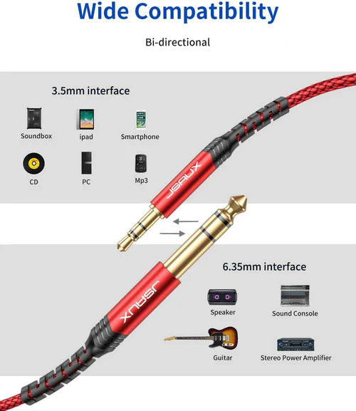 Jsaux CM0006 3.5mm to 6.35mm Audio Cable 1.2m Red