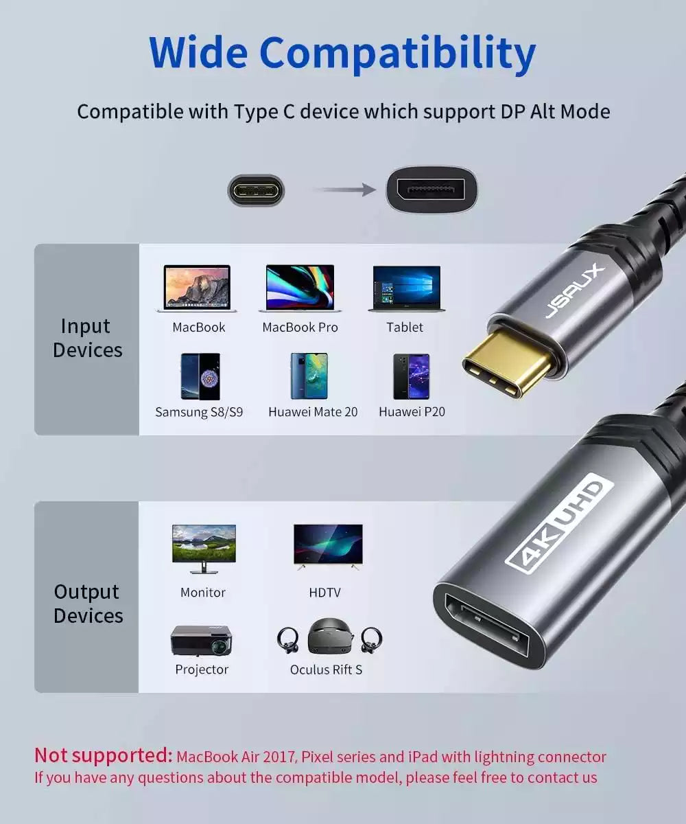 Jsaux CV0028 4K@60Hz USB-C To DisplayPort Adapter