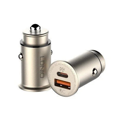 Ldnio C506Q 30W Ultra Mini Zinc Alloy Shell Car Charger with Lightning Cable