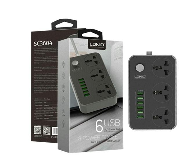 Ldnio SC3604 3 AC Sockets + 6 USB Ports Power Strip