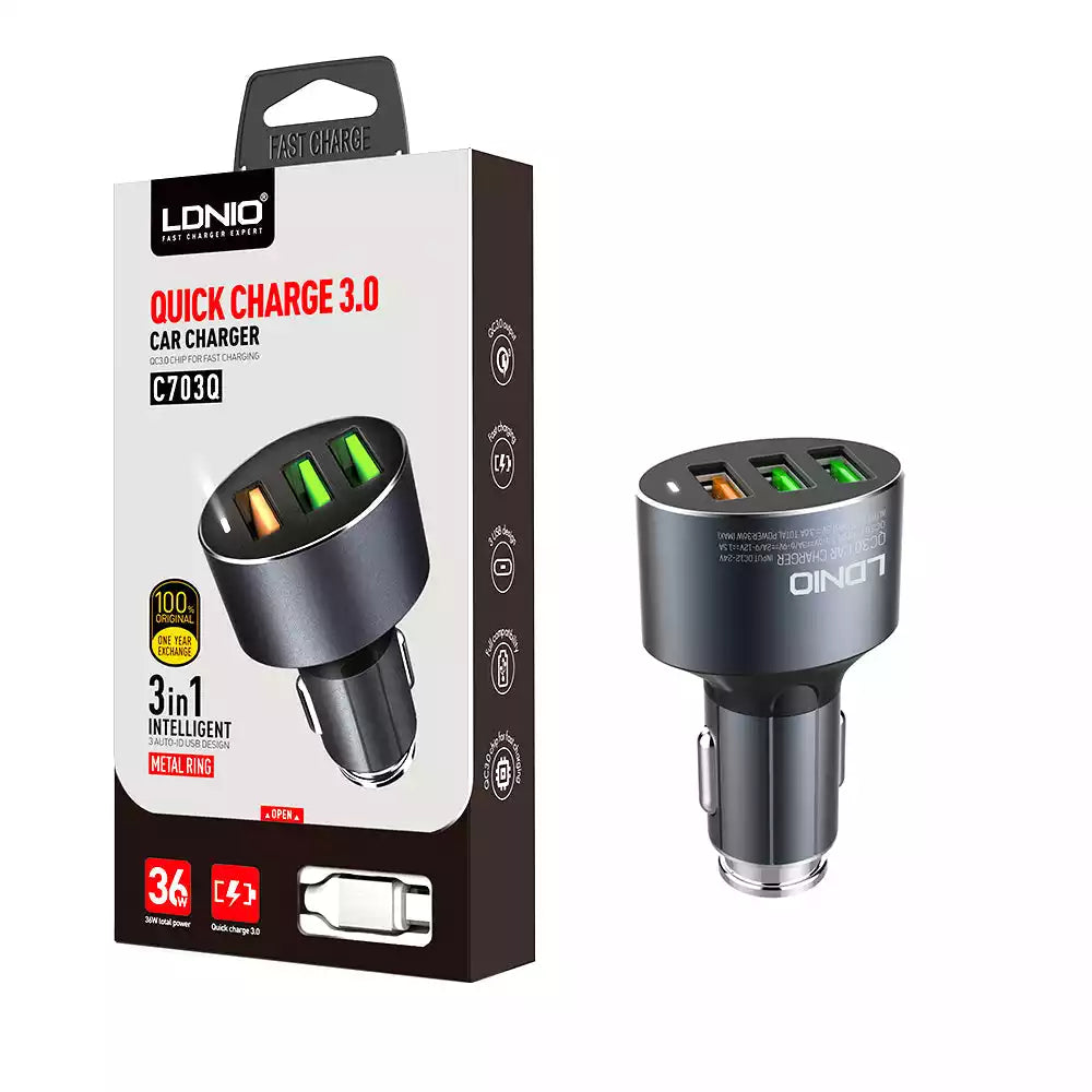 Buy Ldnio C703Q 36W 3 In 1 Intelligent Car Charger from Vmart in Pakistan