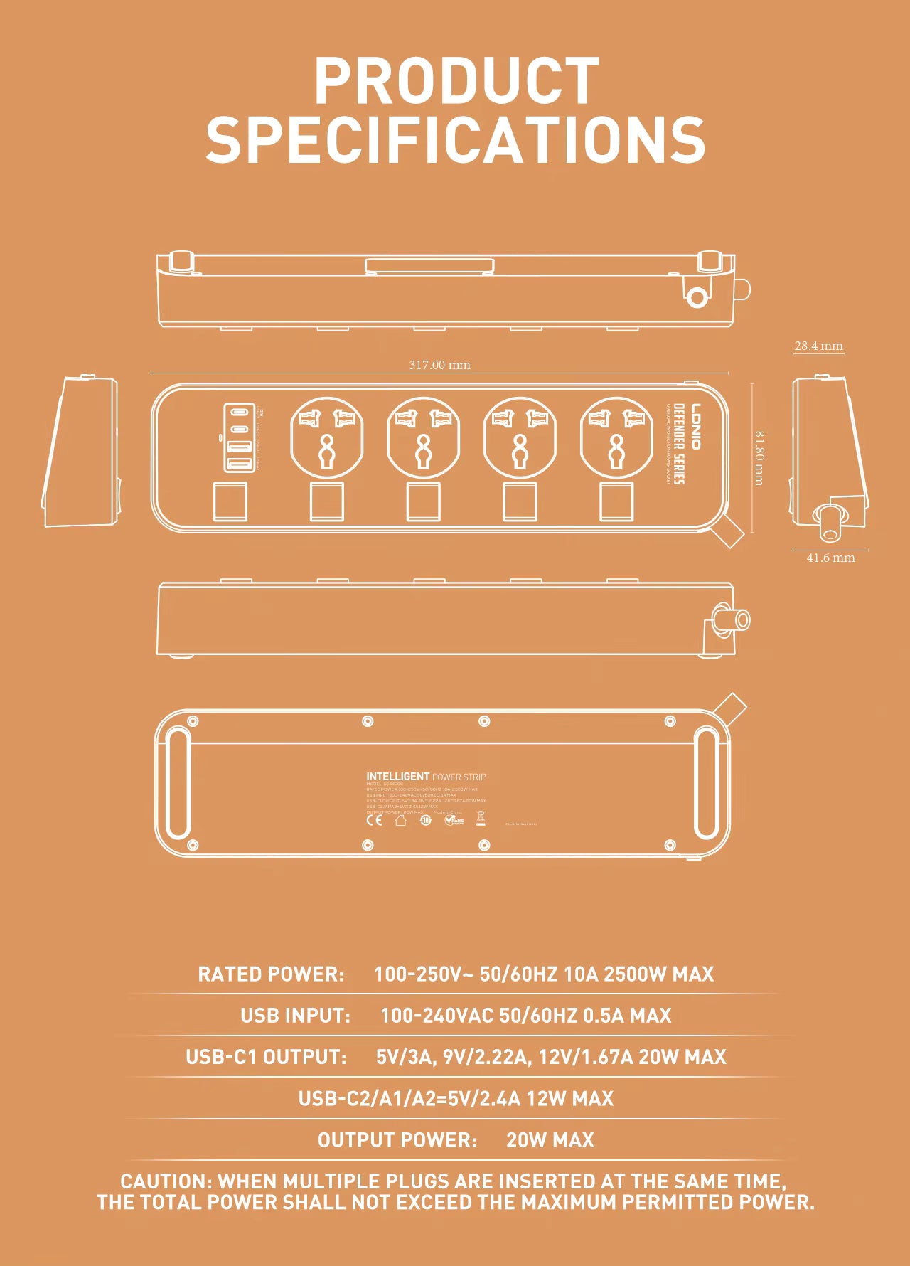 Buy Ldnio SC4408C Extension Power Socket Universal Power Strip PD20W (2C+2U) from Vmart in Pakistan