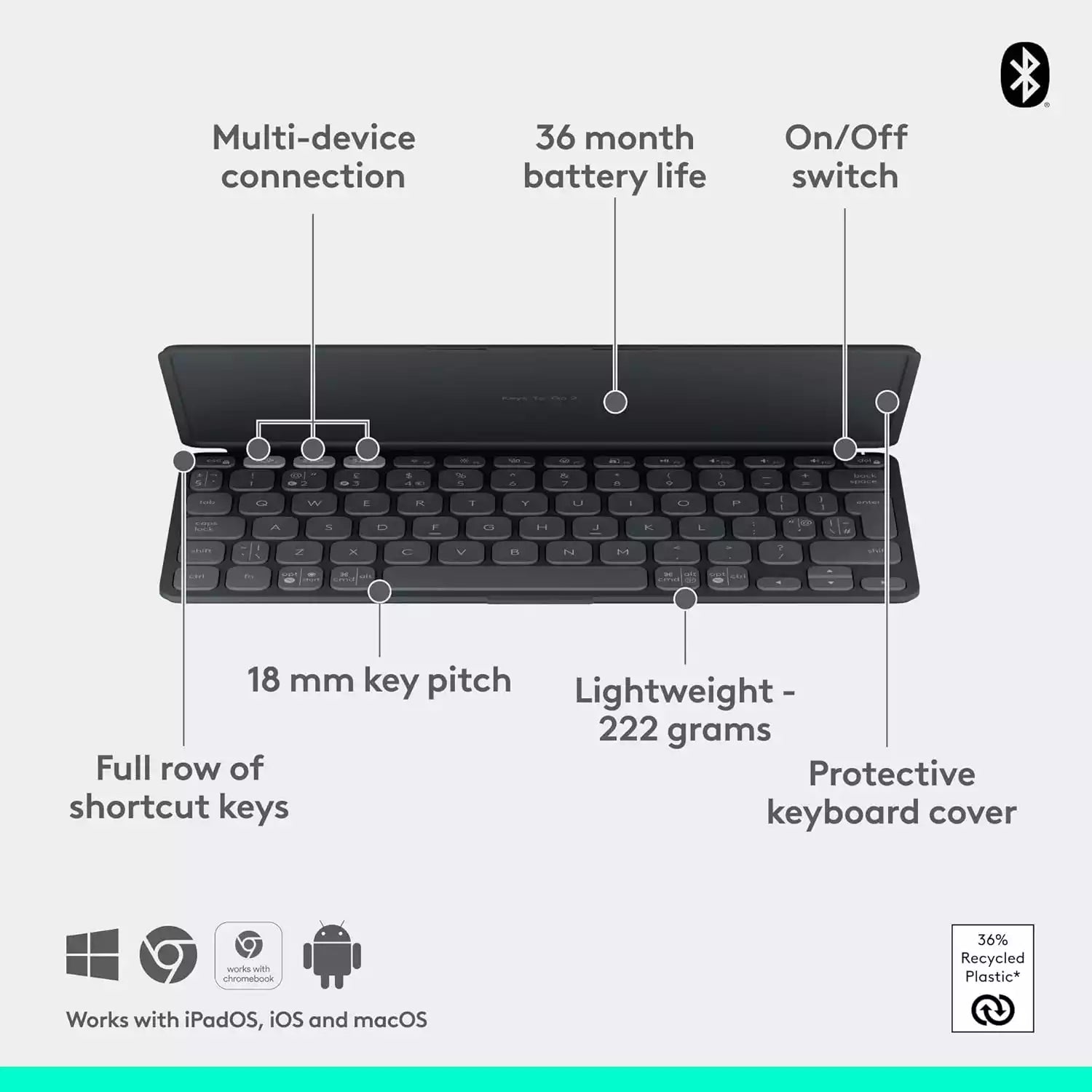 Buy Logitech Keys-To-Go 2 Ultra-portable keyboard with cover Graphite Vmart in Pakistan