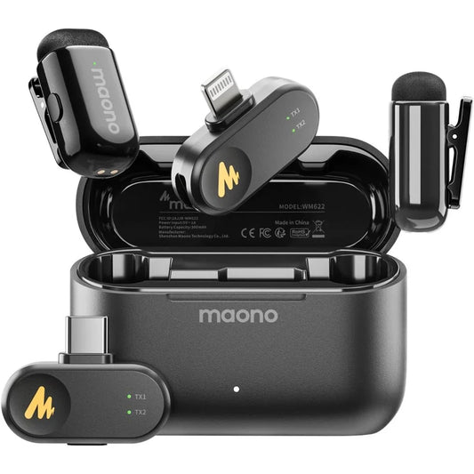 Buy Maono Wave T1 Mini Wireless Lavalier Microphone With USB-C and Lightning Plug from Vmart in Pakistan