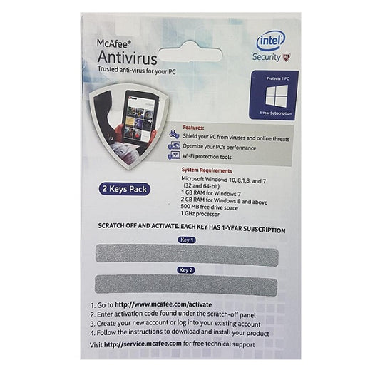 Buy Mcafee Antivirus - 2 Keys Pack 1 Year Subscription from Vmart in Pakistan