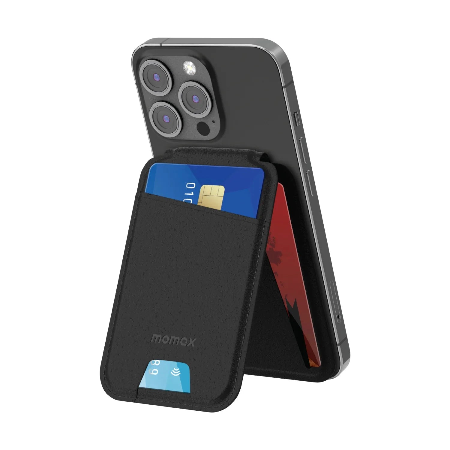 Momax SR29E 1-Wallet Magnetic Card Holder With Stand - Black