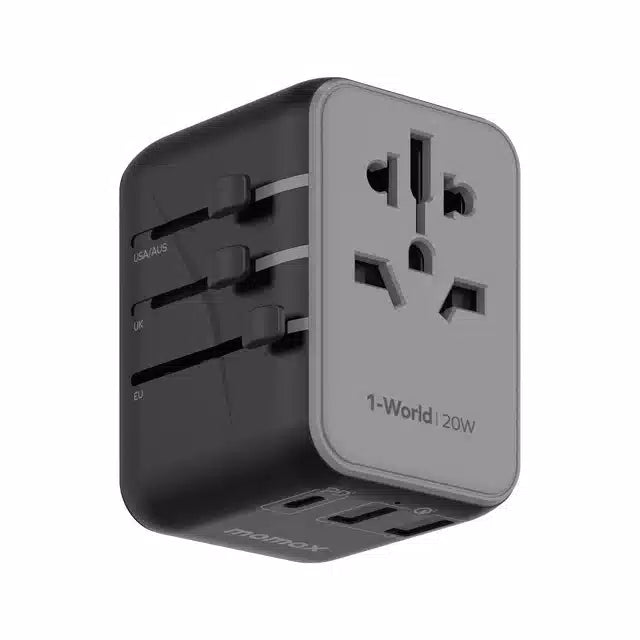 Momax UA11D 1-World 20W 3-Port+AC Travel Adapter