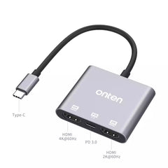 Onten 9175s Type C To Dual HDMI 4K With PD 3.0 Adapter