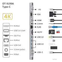 Onten 9199A 14 In 1 USB C Multifunction Docking Station