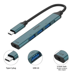 Onten 9706 USB-C to 3.5mm Jack Adapter with USB 3-Port Hub