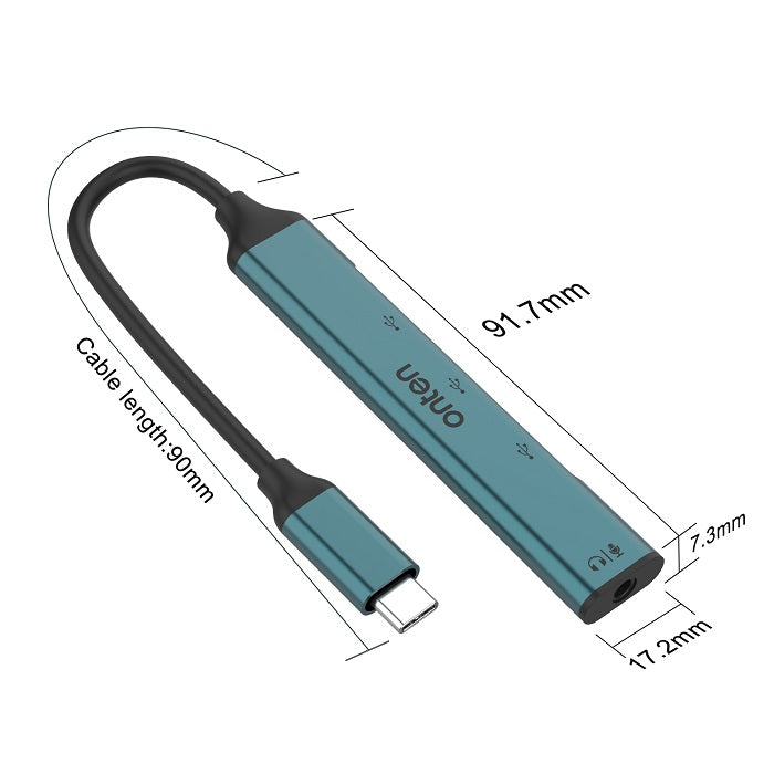 Onten 9706 USB-C to 3.5mm Jack Adapter with USB 3-Port Hub