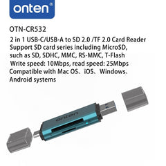 Onten CR532 USB 2 in 1 SD2.0 /TF2.0 Card Reader