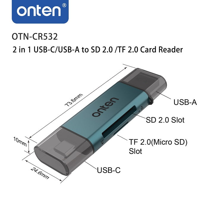 Onten CR532 USB 2 in 1 SD2.0 /TF2.0 Card Reader