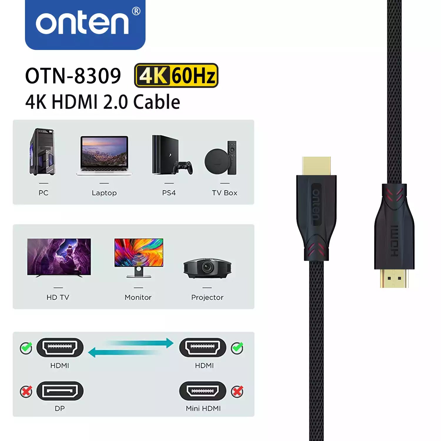 Onten OTN-8309 4K HDMI 2.0 Cable 3m