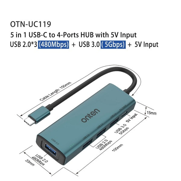 Onten UC119 5-in-1 USB-C Hub