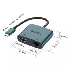 Onten UC288 USB-C to HDMI HD Video Adapter with RJ45(100M)