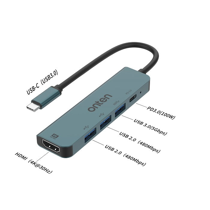 Onten UC907 5 IN 1 USB-C Multi-function Docking Station