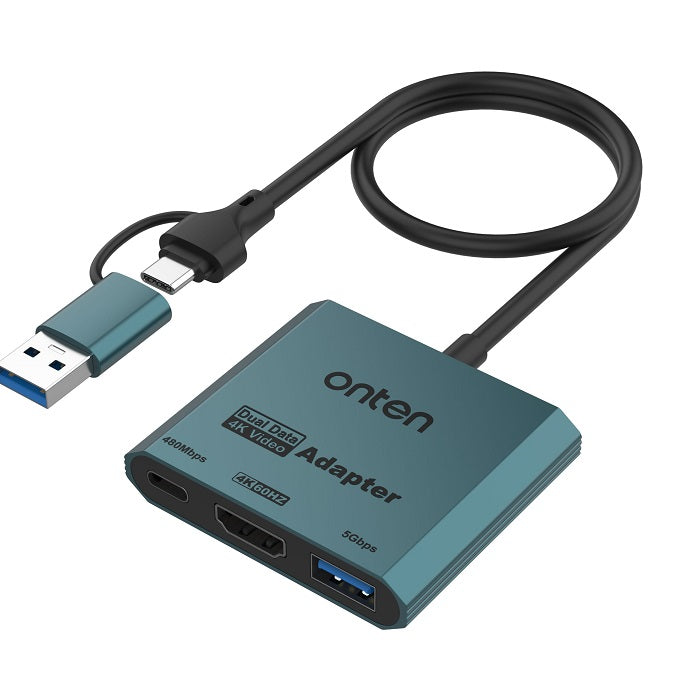 Onten UCA303 3-in-2 USB-C &amp; USB-A to HDMI 4K@60Hz Adapter