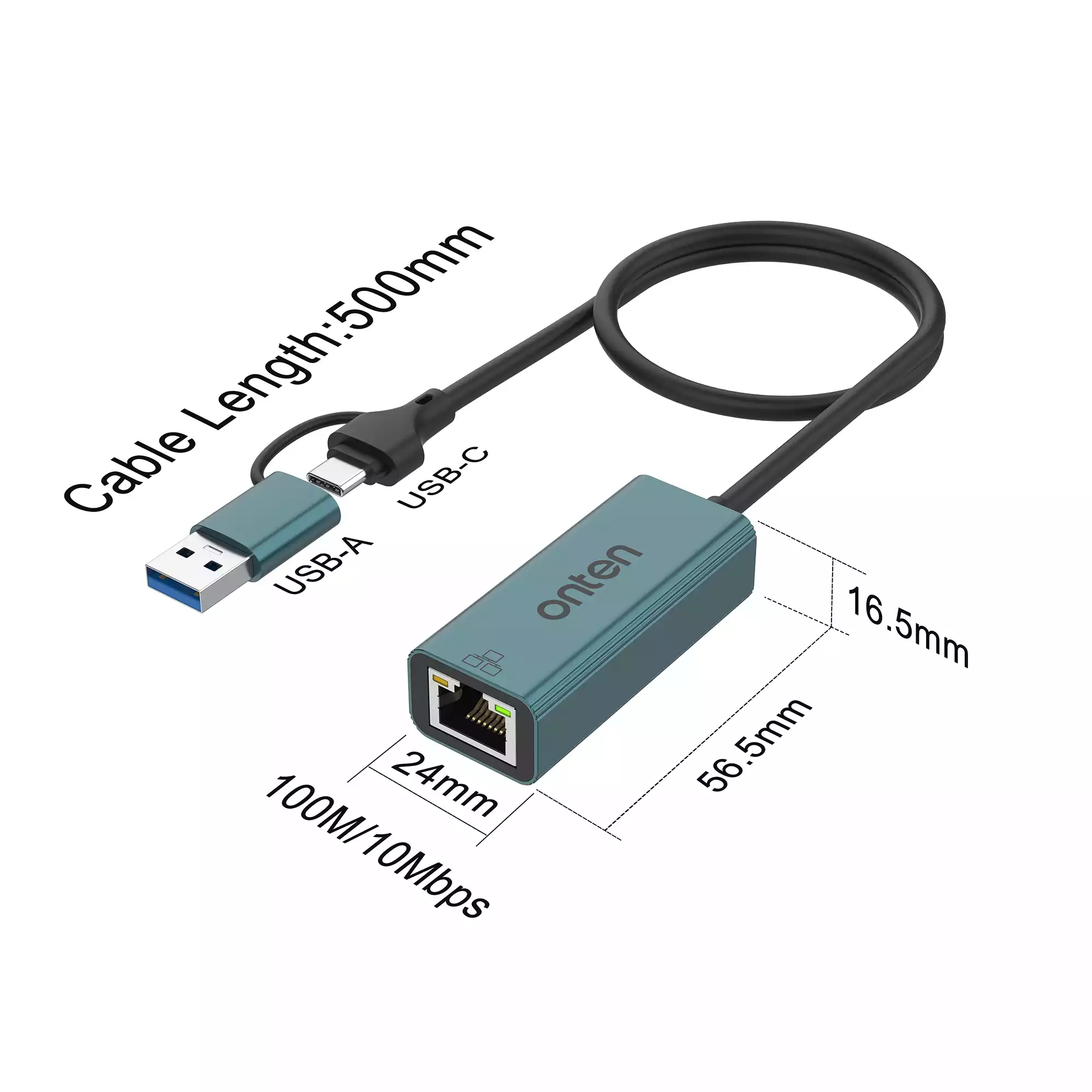 Onten UE106 USB C+USB A to Ethernet Adapter