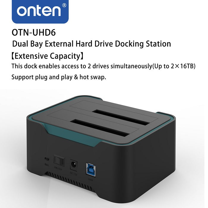 Onten UHD6 Dual Bay External Hard Drive Docking Station