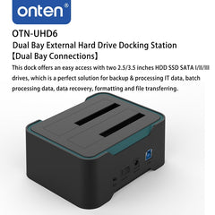 Onten UHD6 Dual Bay External Hard Drive Docking Station